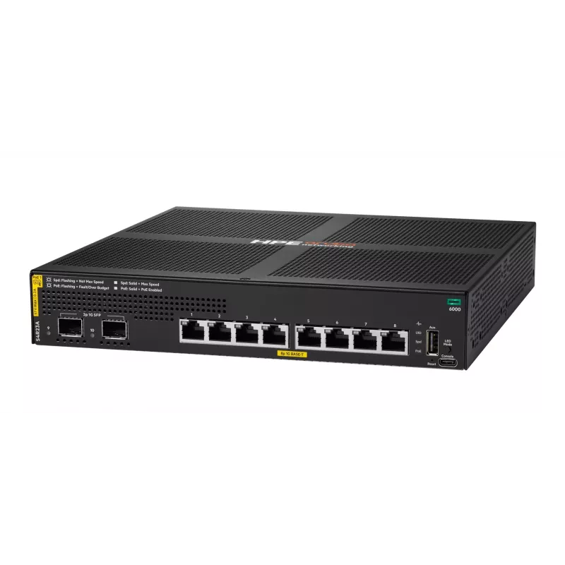 HPE Aruba Networking CX 6000 8 prievadų 10/100/1000 PoE+ 2 prievadų SFP 67W valdomas jungiklis
