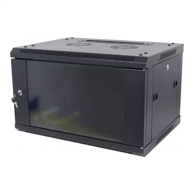 ALLNET SMA-Series 19 colių sieninis spintos korpusas 9U 450mm gylio juodas plokščias paketas