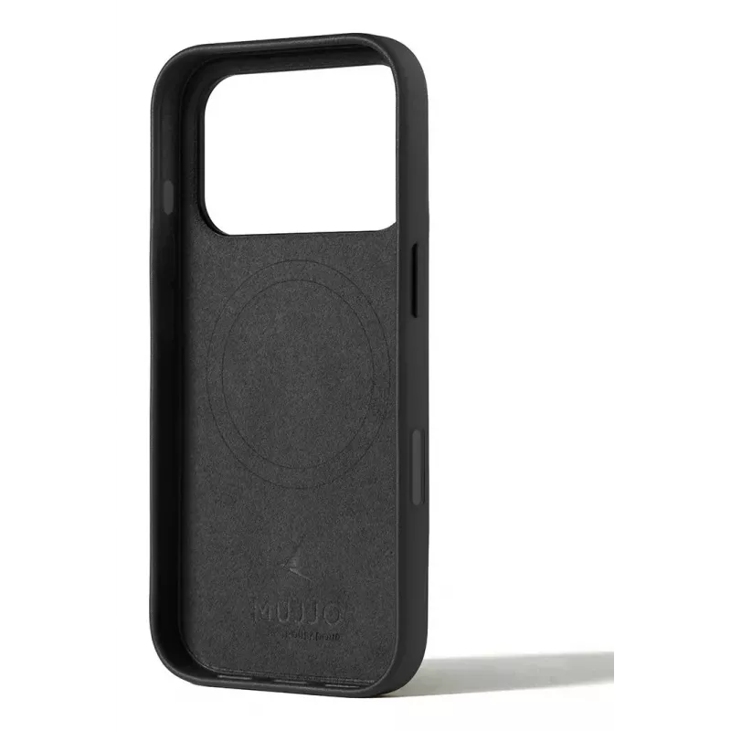 Mujjo Wallet Leather Case, skirta iPhone 17 Pro su MagSafe (juoda)