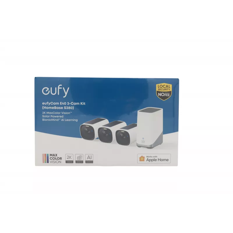 eufy Security eufyCam E40 3 kamerų rinkinys su HomeBase 3, 2K raiška, belaidis, IP65, spalvotas naktinis matymas, AI aptikimas, 120 dienų baterijos veikimo laikas