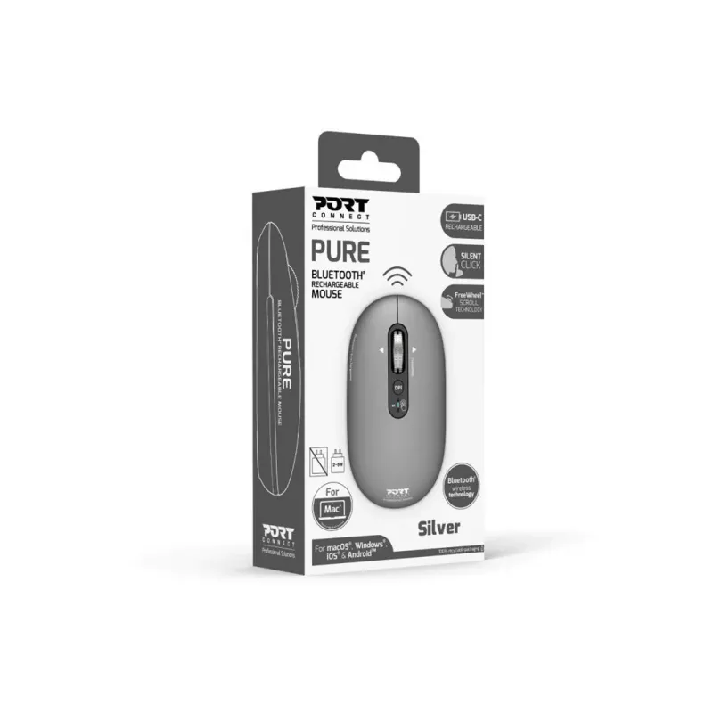 PORT Designs PORT Connect Professional PURE belaidė įkraunama pelė - Optinė - 4 mygtukai - 2,4 GHz, Bluetooth - USB imtuvas - Juoda