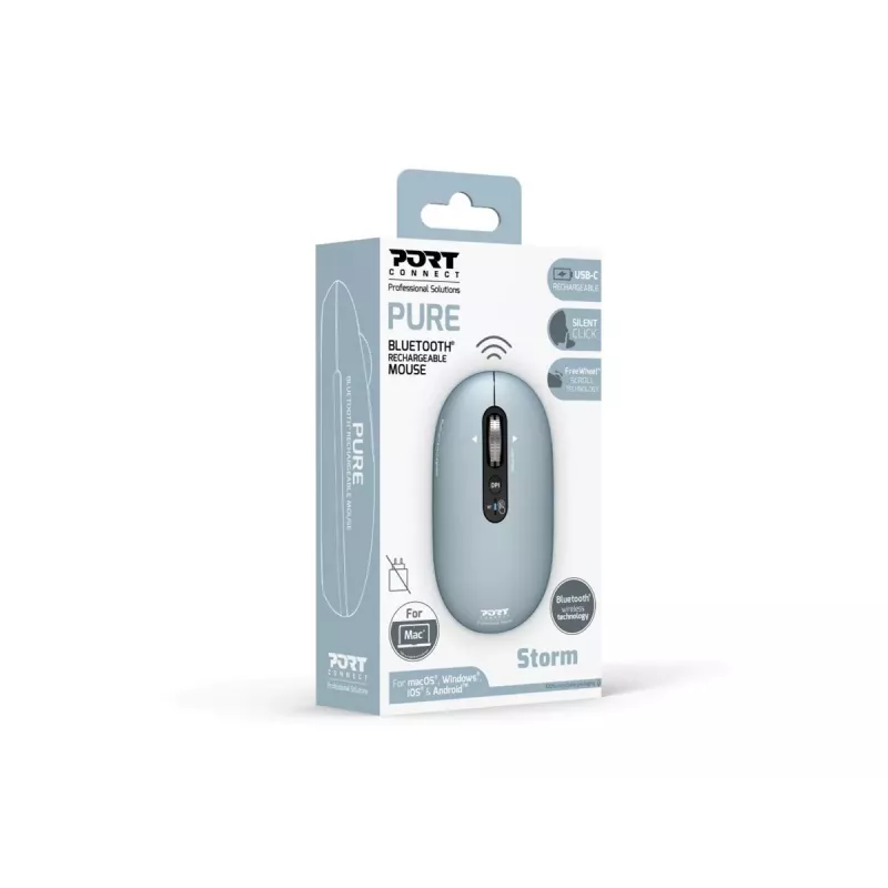 PORT Designs Pure MAC įkraunama Bluetooth pelė - Storm Grey - 3200 DPI