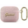 Guess GUA3SASMP Saffiano Script Metal Collection apsauginis dėklas, skirtas Apple AirPods 3 kartai, rožinis