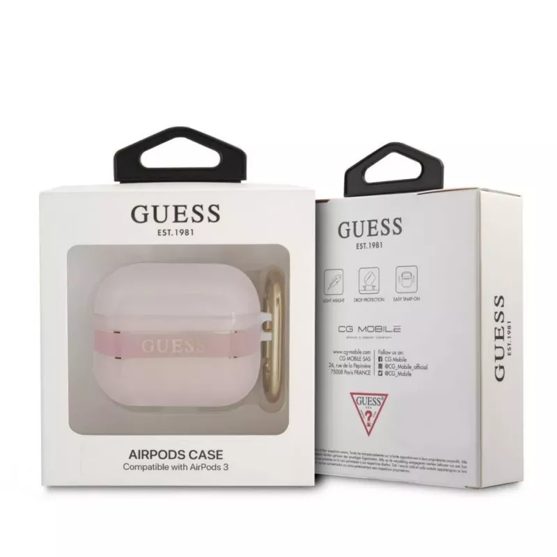 Guess GUA3HHTSP Strap Collection Silikoninis Dėklas, skirtas AirPods 3 - Rožinis