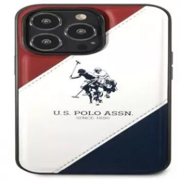 US Polo Assn Tricolor Embossed Back Cover, skirta Apple iPhone 14 Pro - balta
