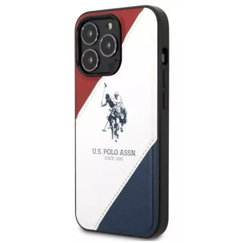US Polo Assn Tricolor Embossed Back Cover, skirta Apple iPhone 14 Pro - balta