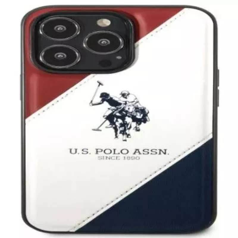 U.S. POLO ASSN. USHCP14XPSO3 Trijų spalvų reljefinis dėklas, skirtas iPhone 14 Pro Max 6,7 inch baltas