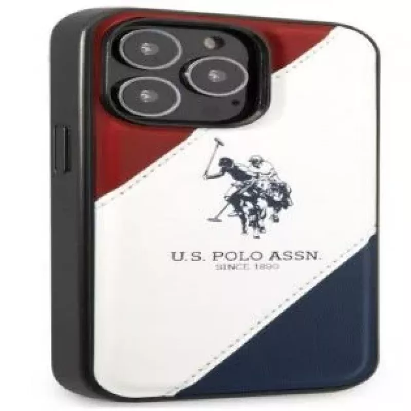 U.S. POLO ASSN. USHCP14XPSO3 Trijų spalvų reljefinis dėklas, skirtas iPhone 14 Pro Max 6,7 inch baltas