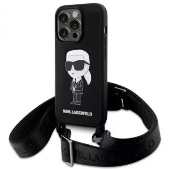Karl Lagerfeld KLHCP15XSCBSKNK iPhone 15 Pro Max 6.7 inch kietas dėklas juodas crossbody silikoninis Ikonik