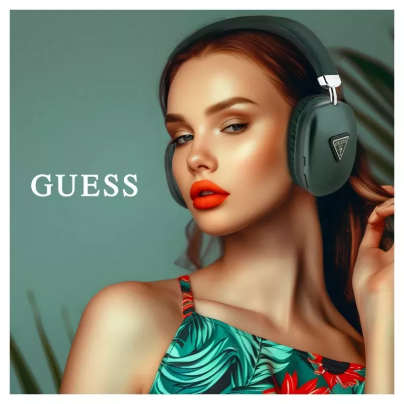 Guess Over-Ear Bluetooth 5.3 ausinės su 4G trikampio logotipu, chaki spalvos