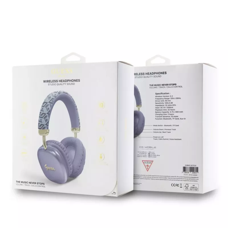 Guess Gcube Metallic Script Logo On-Ear Bluetooth Headphones - Purple