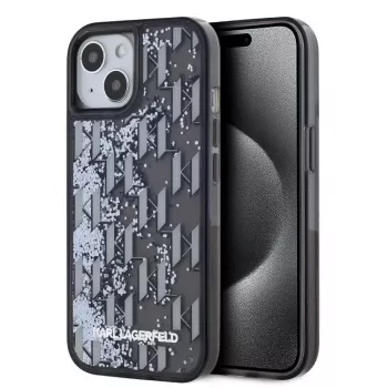 KARL LAGERFELD Liquid Glitter Monogram Gradient Case for iPhone 15, Black