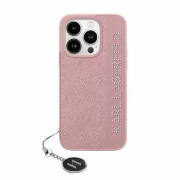 Karl Lagerfeld KLHCP15XPSAKDGCP Saffiano Rhinestones & Charm Hard Case, skirtas Apple iPhone 15 Pro Max 6,7 inch rožinis