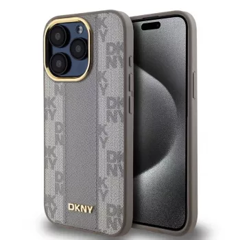 DKNY DKHMP15LPCPVSLE iPhone 15 Pro 6.1 Beige Hardcase Leather Checkered Mono Pattern MagSafe