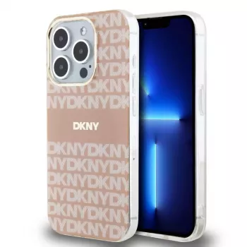 DKNY DKHMP15LHRHSEP Kietasis dėklas, skirtas iPhone 15 Pro, 6,1 inch, rožinis, vienspalvis ir dryžuotas raštas, MagSafe