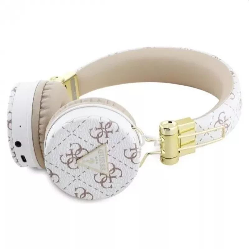 Guess 4G Triangle Round Shape - Belaidės ausinės ant ausų su Bluetooth ir ENC (balta)