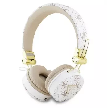 Guess 4G Triangle Round Shape - Belaidės ausinės ant ausų su Bluetooth ir ENC (balta)