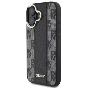 DKNY DKHMP16SPCPVSLK iPhone 16/16.1 kietas dėklas languotu raštu MagSafe juodas