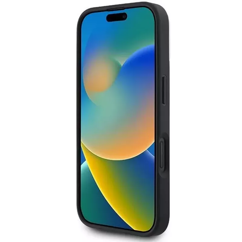 DKNY DKHMP16SPCPVSLK iPhone 16/16.1 kietas dėklas languotu raštu MagSafe juodas
