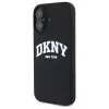 DKNY DKHMP16SSNYACH Kietas dėklas, skirtas Apple iPhone 16 6,1 colio, juodas silikonas su baltu atspausdintu logotipu, MagSafe