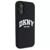 DKNY DKHMP16SSNYACH Kietas dėklas, skirtas Apple iPhone 16 6,1 colio, juodas silikonas su baltu atspausdintu logotipu, MagSafe