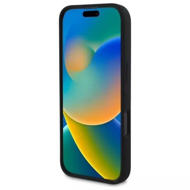 DKNY DKHMP16SSNYACH Kietas dėklas, skirtas Apple iPhone 16 6,1 colio, juodas silikonas su baltu atspausdintu logotipu, MagSafe
