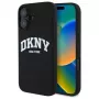 DKNY DKHMP16SSNYACH Kietas dėklas, skirtas Apple iPhone 16 6,1 colio, juodas silikonas su baltu atspausdintu logotipu, MagSafe