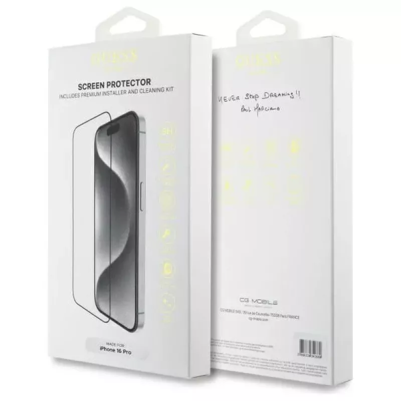 Guess GUTGP16LBOKGCIT iPhone 16 Pro 6.3 colio ekrano apsauga 2.5D grūdintas stiklas skaidrus