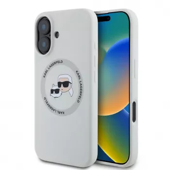 Karl Lagerfeld Silicone DoubleHeads And Circle MagSafe Case for Apple iPhone 16 - Beige