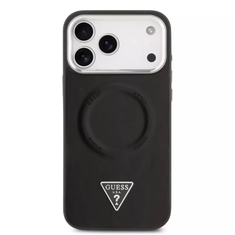 Guess Triangle Logo MagSafe dėklas, skirtas iPhone 17 Pro Max (juodas)