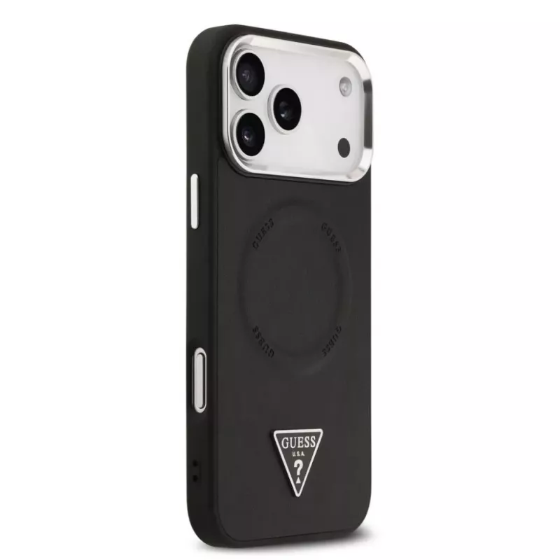 Guess Triangle Logo MagSafe dėklas, skirtas iPhone 17 Pro Max (juodas)