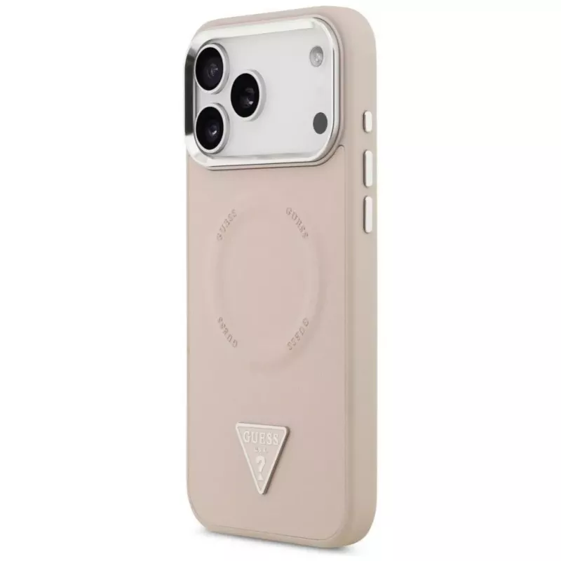 Guess Triangle Logo MagSafe dėklas, skirtas iPhone 17 Pro (rožinis)