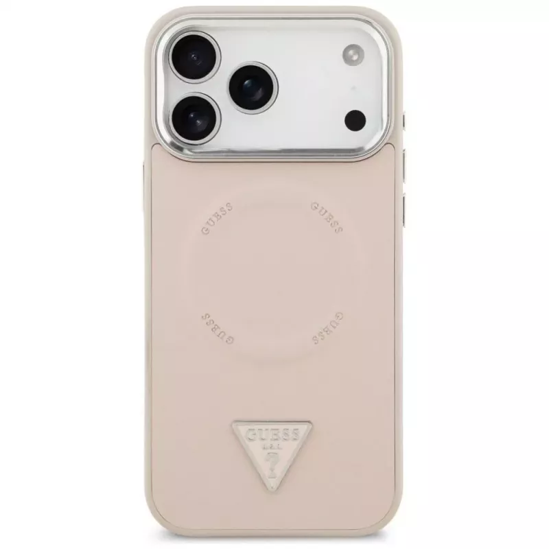 Guess Triangle Logo MagSafe dėklas, skirtas iPhone 17 Pro (rožinis)