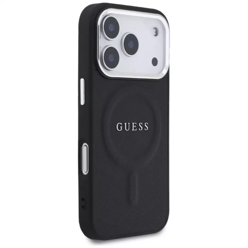 Guess Classic Logo MagSafe dėklas, skirtas iPhone 17 Pro, juodas