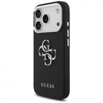 Guess Grained Big 4G Classic Logo dėklas, skirtas Apple iPhone 17 Pro, juodas