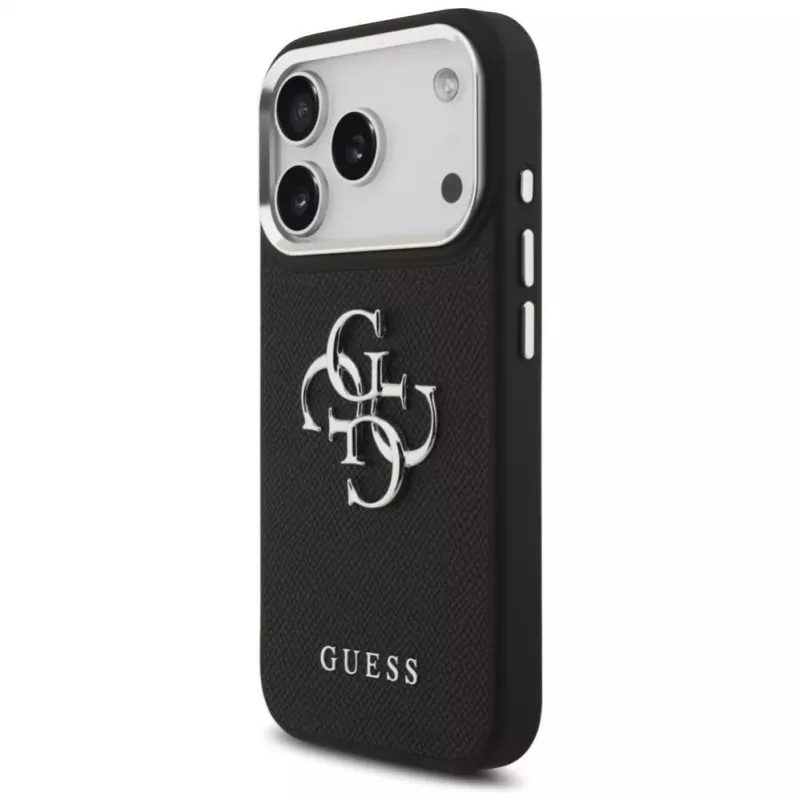 Guess Grained Big 4G Classic Logo dėklas, skirtas Apple iPhone 17 Pro, juodas