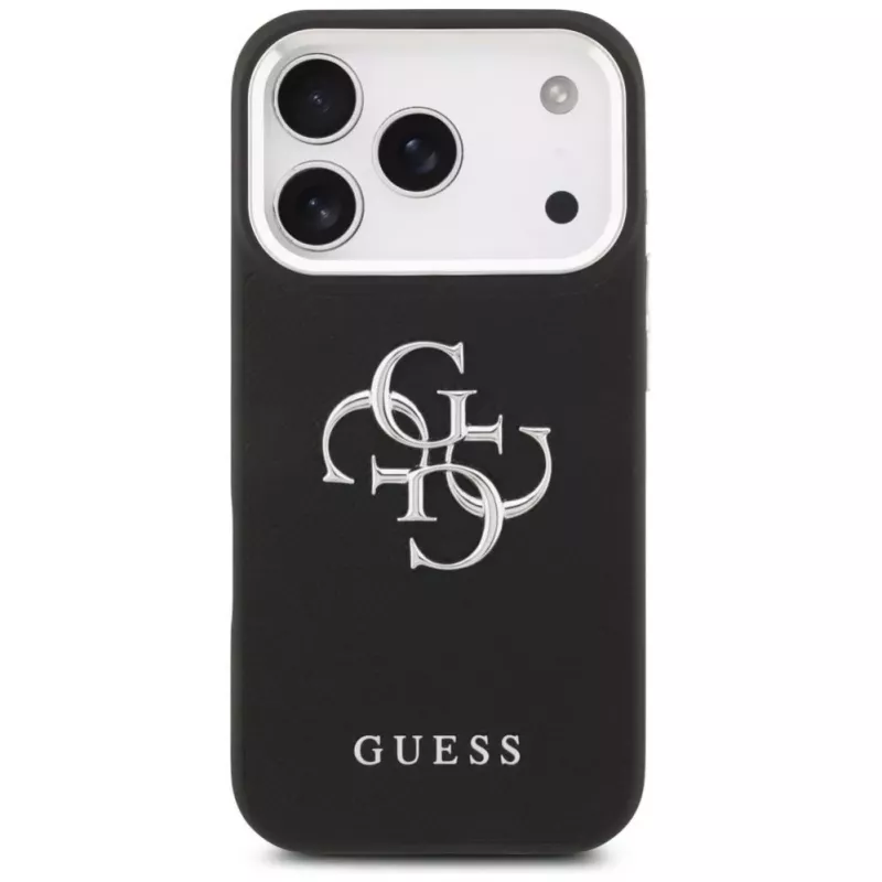 Guess Grained Big 4G Classic Logo dėklas, skirtas Apple iPhone 17 Pro, juodas