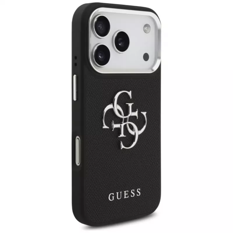 Guess Grained Big 4G Classic Logo dėklas, skirtas Apple iPhone 17 Pro, juodas