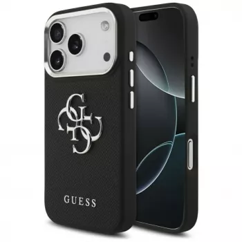 Guess Grained Big 4G Classic Logo dėklas, skirtas Apple iPhone 17 Pro, juodas