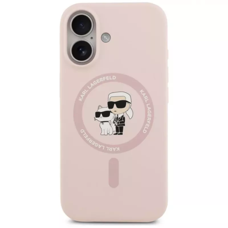 KARL LAGERFELD Silicone Case Karl&Choupette Ring MagSafe, skirtas iPhone 17, rožinė
