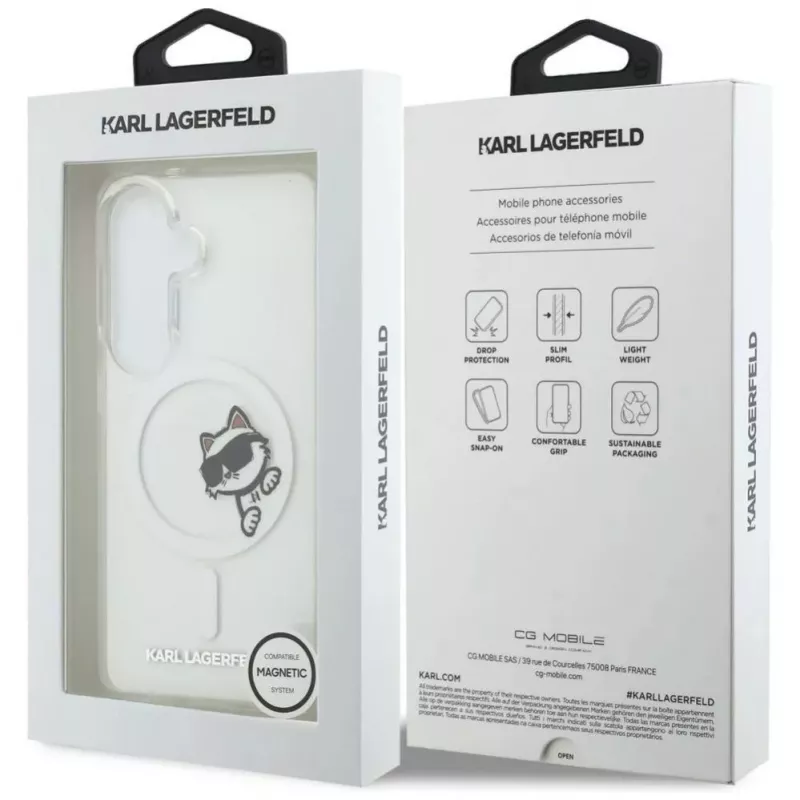 KARL LAGERFELD IML Peekaboo Choupette MagSafe dėklas, skirtas Samsung Galaxy S26, permatomas