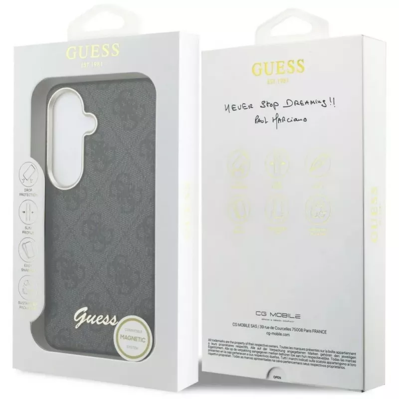 Guess 4G Script MagSafe dėklas, skirtas Samsung Galaxy S26, juodas