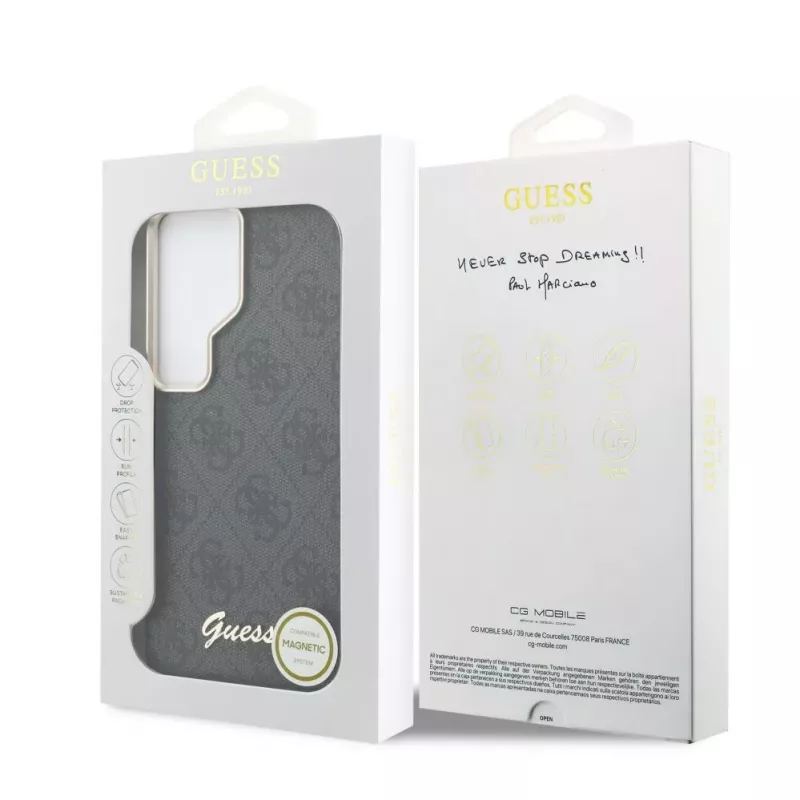 Guess 4G Script MagSafe dėklas, skirtas Samsung Galaxy S26 Ultra (juodas)