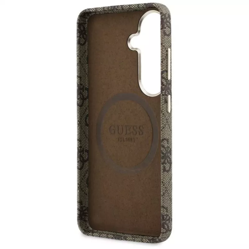Guess 4G Script MagSafe dėklas, skirtas Samsung Galaxy S26 (rudas)