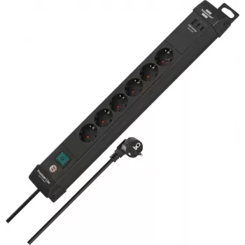 Brennenstuhl Premium-Line Power Strip 6-Way, 3m Cable, Black, Schuko Socket, Illuminated Switch, Child Protection