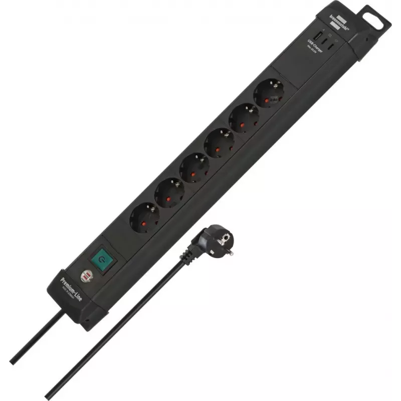 Brennenstuhl Premium-Line Power Strip 6-Way, 3m Cable, Black, Schuko Socket, Illuminated Switch, Child Protection