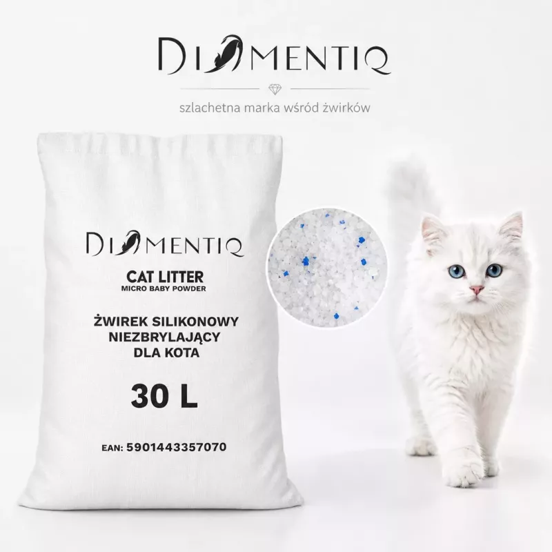 DIQ DIAMENTIQ Silicone Cat Litter Baby Powder Scent Non-Clumping 30L