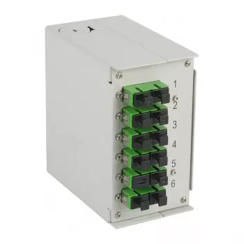 EFB DIN Rail Box OS2 G652D 12xSC/APC Pigtail Offset 6x SC/APC Duplex Coupler