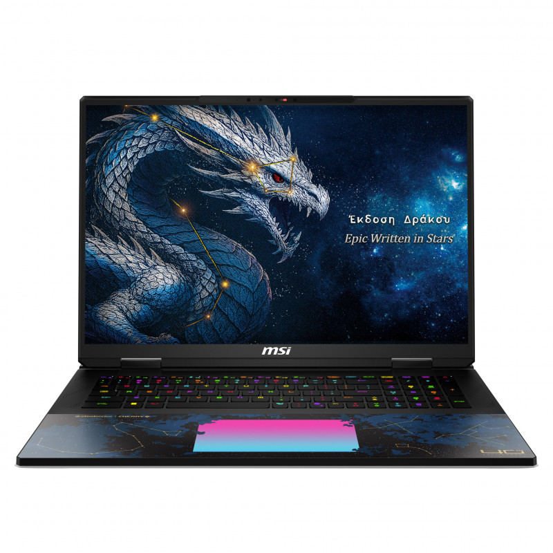 MSI Titan 18 HX Dragon Edition Draco Epic A2WJ-1064FR žaidimų nešiojamas kompiuteris, 18 colių UHD+ Mini LED 240Hz, Intel Core Ultra 9 290HX Plus, 96GB DDR5, 4TB SSD, GeForce RTX 5090 24GB, Windows 11 Pro, prancūziška AZERTY klaviatūra