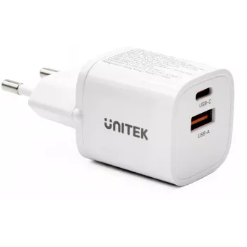 UNITEK 33W USB-A USB-C sieninis įkroviklis baltas